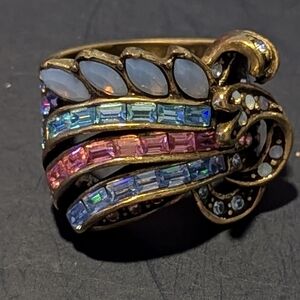 Heidi Daus Gold-Tone Ring with Blue and Pink Accents